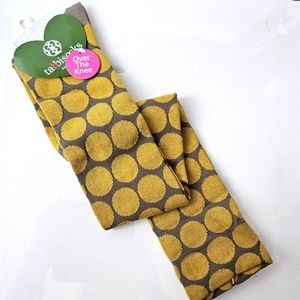 Over The Knee OTK Socks Grey with Gold Polka Dots Tabbi Socks NWT!